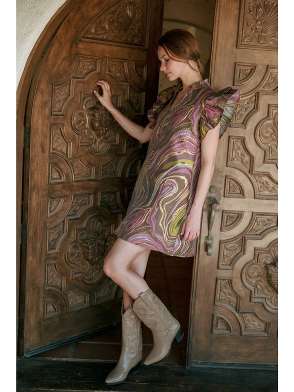 The Aurora Swirl Ruffle Dress