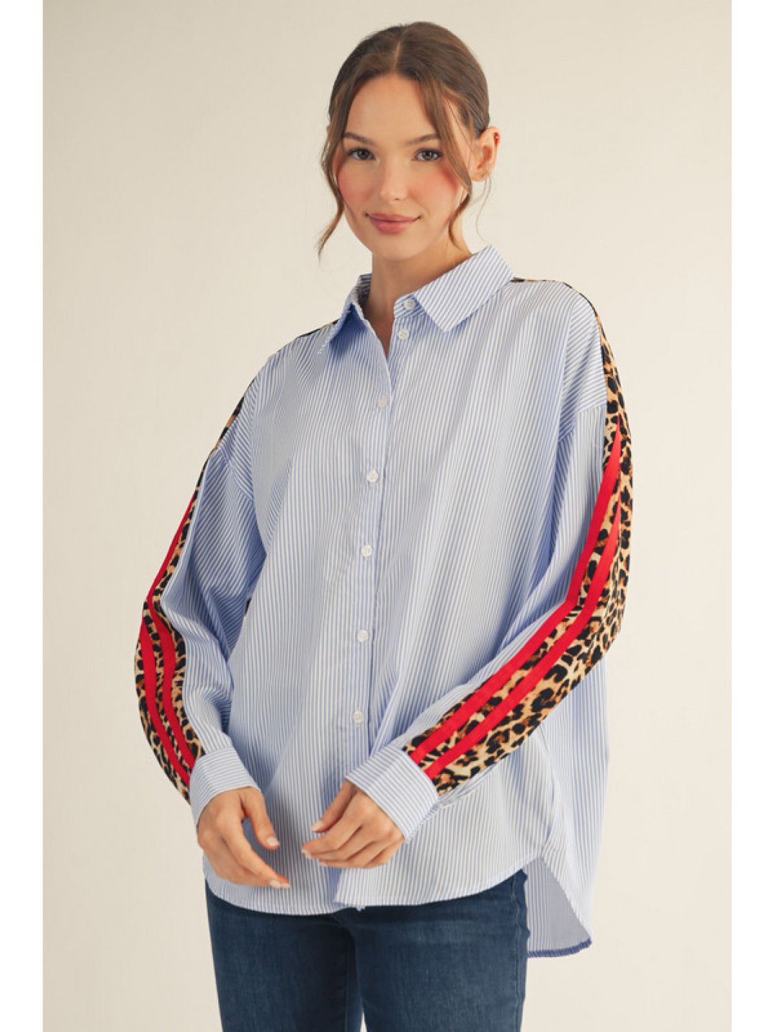 The Urban Edge Mixed Print Top - Blue