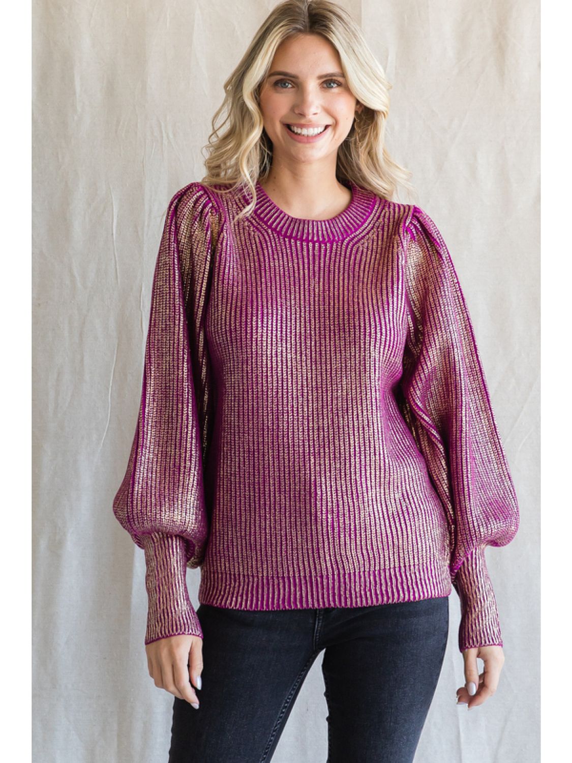 The Starlight Metallic Puff Sleeve Sweater