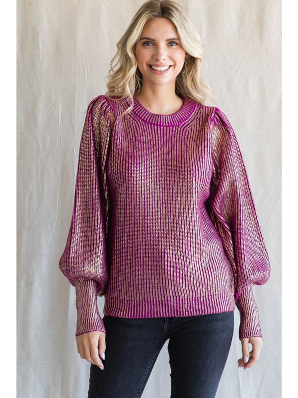 The Starlight Metallic Puff Sleeve Sweater