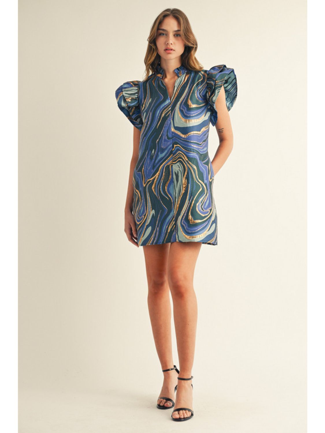 The Aurora Swirl Ruffle Dress