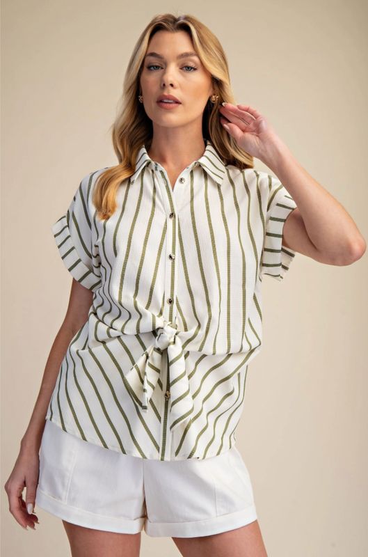 The Olive Grove Front Tie Blouse