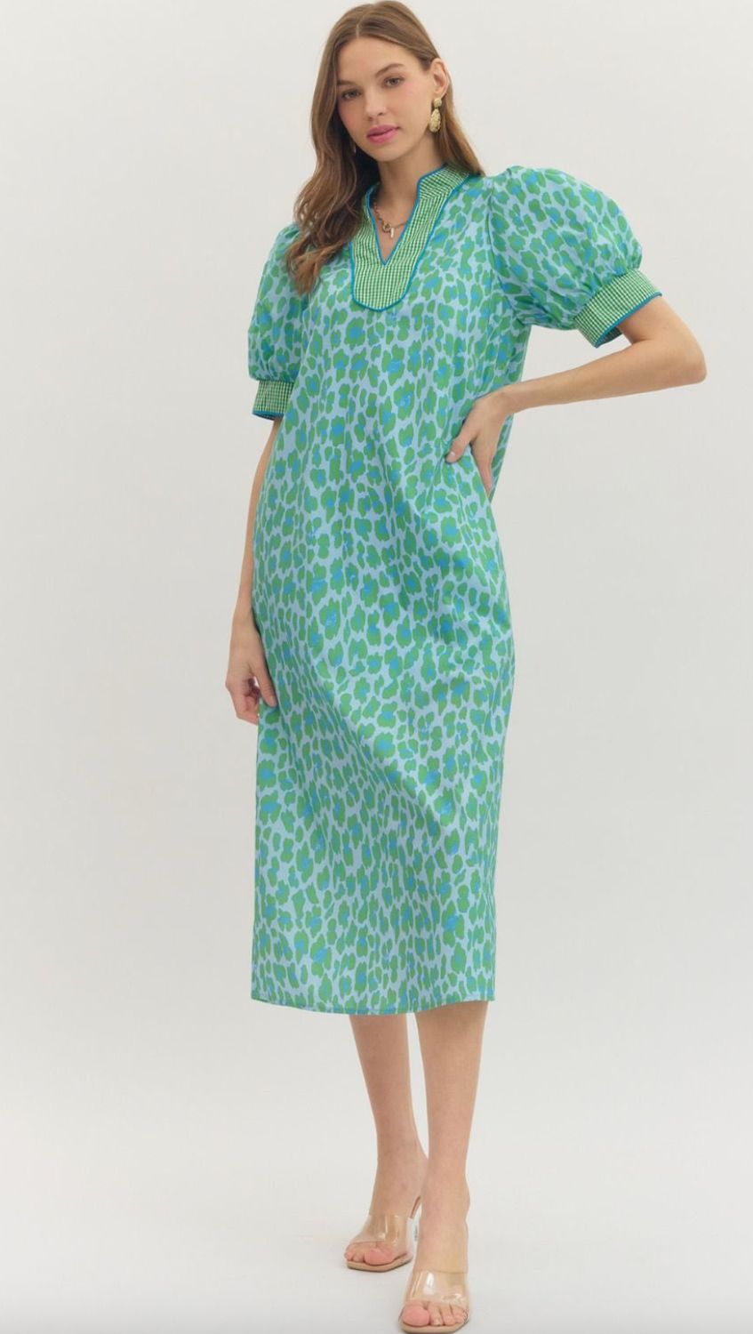 The Mint Leopard Midi Dress