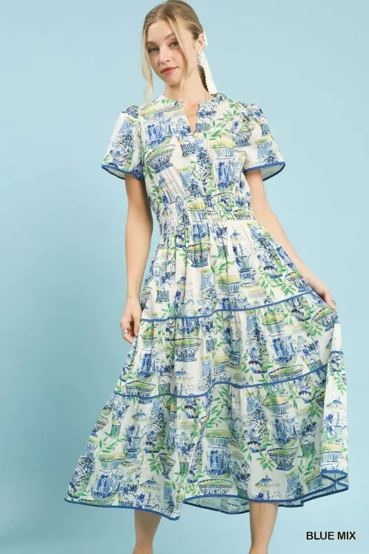 The Villa Bleu Garden Midi Dress