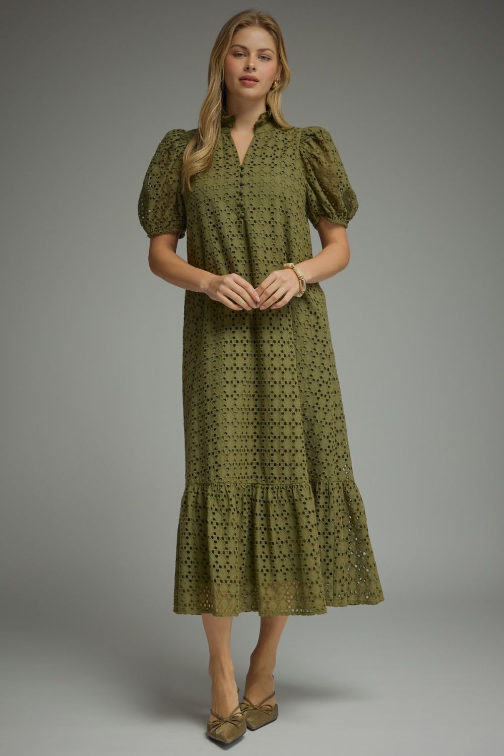 The Everly Olive Eyelet Dress The Everly Olive Eyelet Dress