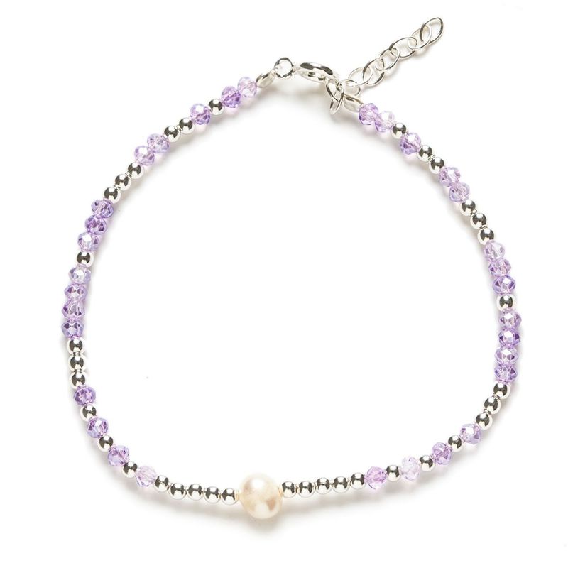 Pulsera en Plata de Ley y Cristal ,Color Violet y Perla Cultivada