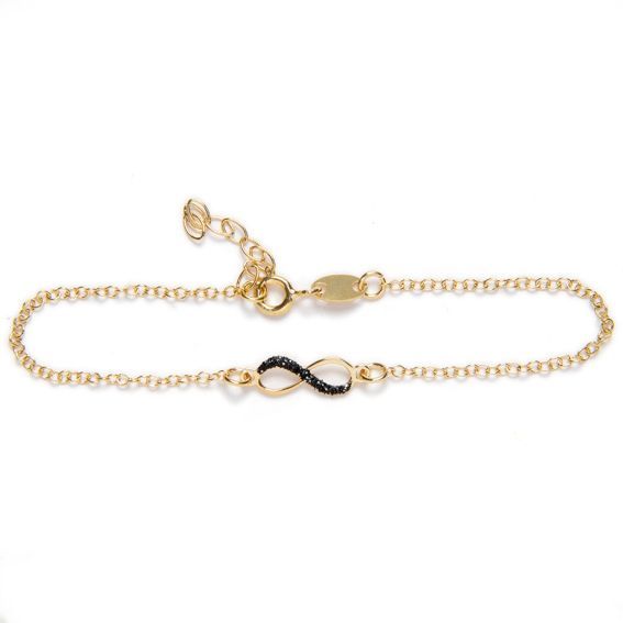 Pulsera en plata de ley y Purpurina negra.INFINITO. (Baño de oro)
