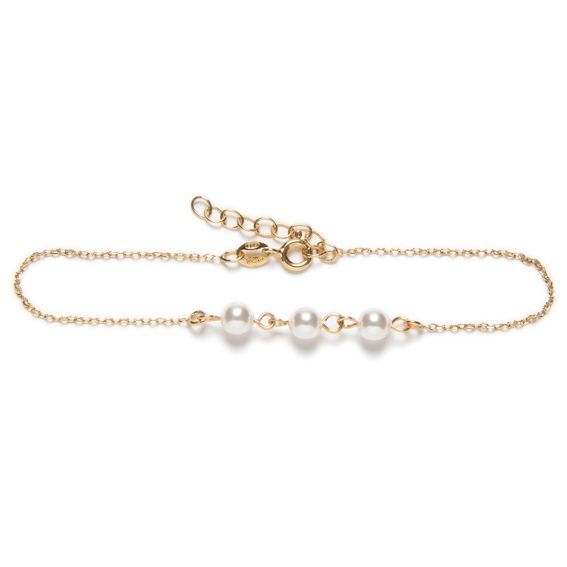 Pulsera en plata de ley y Perlas Cristal Austríaco de 5mm. (Baño de oro)