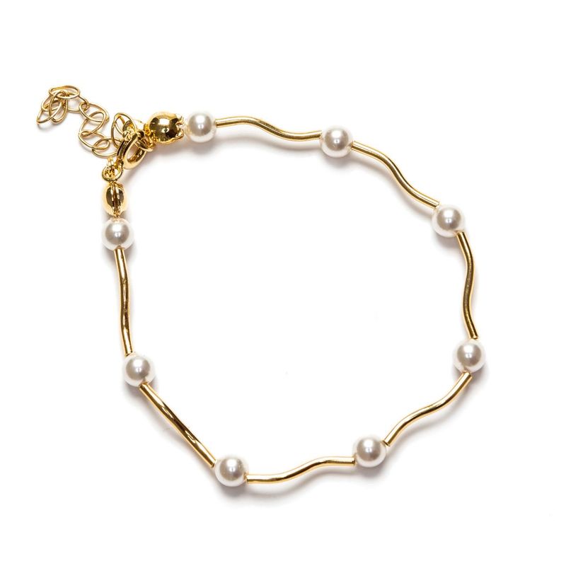 Pulsera para niña en Plata de ley y Baño Oro con Perlas Austriacas