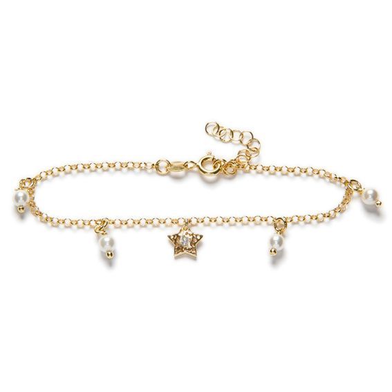 Pulsera Estrella en plata de ley y Baño Oro con perlas
