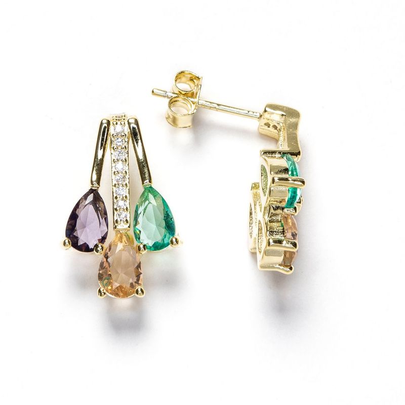 Pendientes en Plata de ley Rodiada y Circonitas de colores. (Baño de oro)