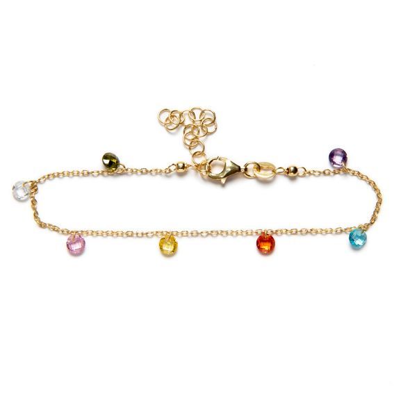 Pulsera en Plata de Ley con Circonitas de colores bañada en Oro