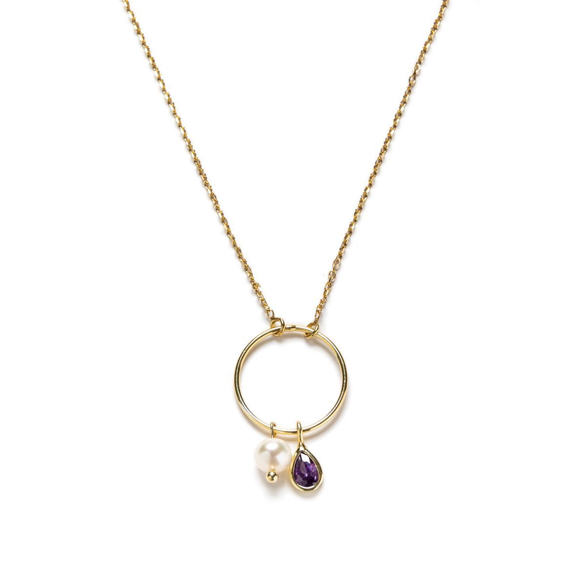 Collar en Plata de ley y Baño Oro con Perla Cultivada y Circonita Tanzanite.