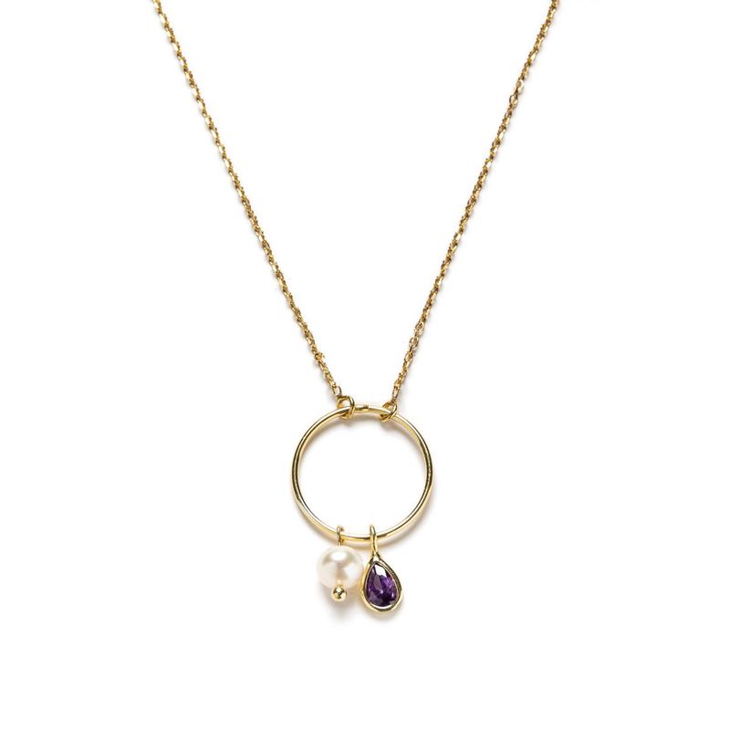 Collar en Plata de ley y Baño Oro con Perla Cultivada y Circonita Tanzanite.