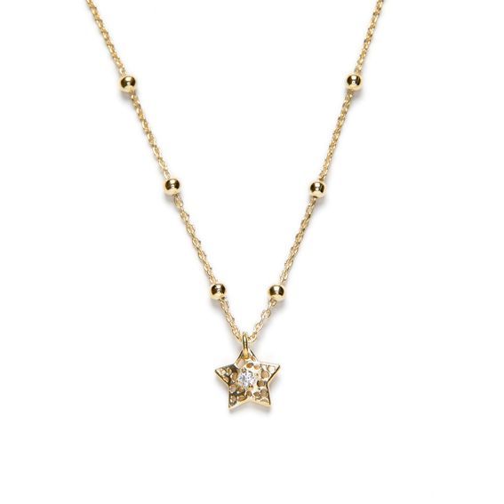 Collar en Plata de Ley y Baño Oro con Circonitas.ESTRELLA