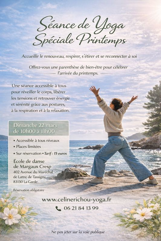 Séance de Yoga spéciale Printemps dimanche 22 MARS 2026 de 10H00 à 11H00