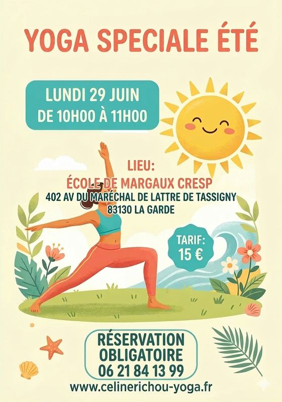 Séance de Yoga spéciale ETE LUNDI 29 JUIN de 10H00 à 11H00