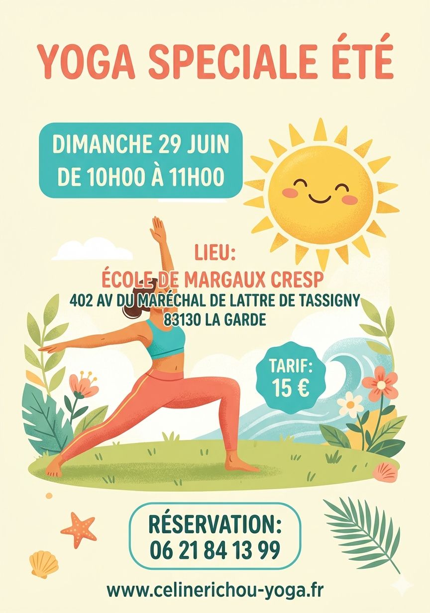 Séance de Yoga spéciale ETE DIMANCHE 28 JUIN DE 10H00 A 11H00 Séance de Yoga spéciale ETE DIMANCHE 28 JUIN DE 10H00 A 11H00