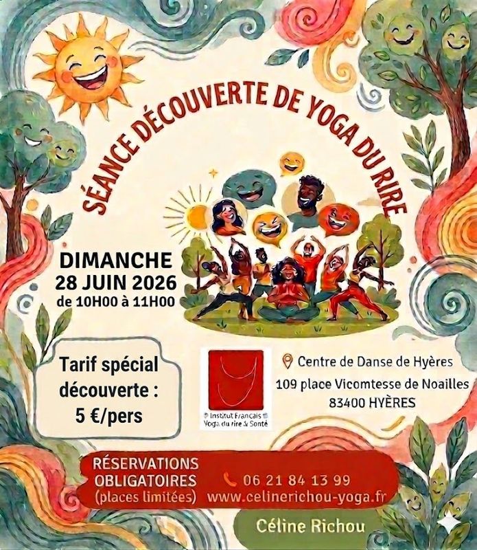Séance "découverte" de yoga du rire à Hyères DIMANCHE 28 JUIN DE 10H00 A 11H00 pour 1 personne