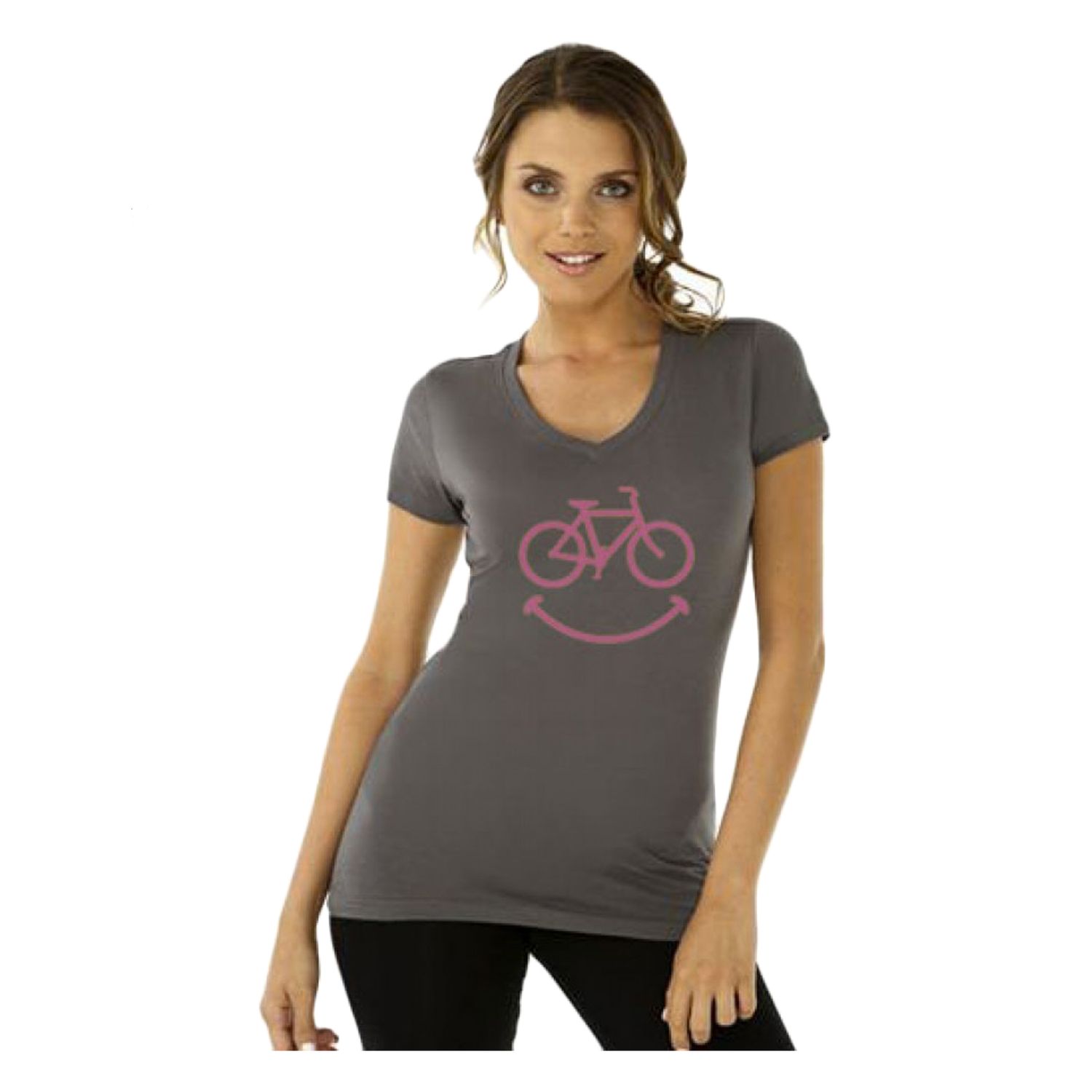 CLOTHING T-SHIRT DHD LADIES V-NECK SMILEY SM GRY