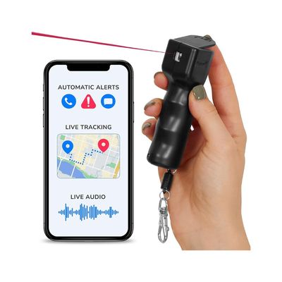 PLEGIUM – Smart Mini Pepper Spray Keychain 3-in-1 with GPS Tracking – Black