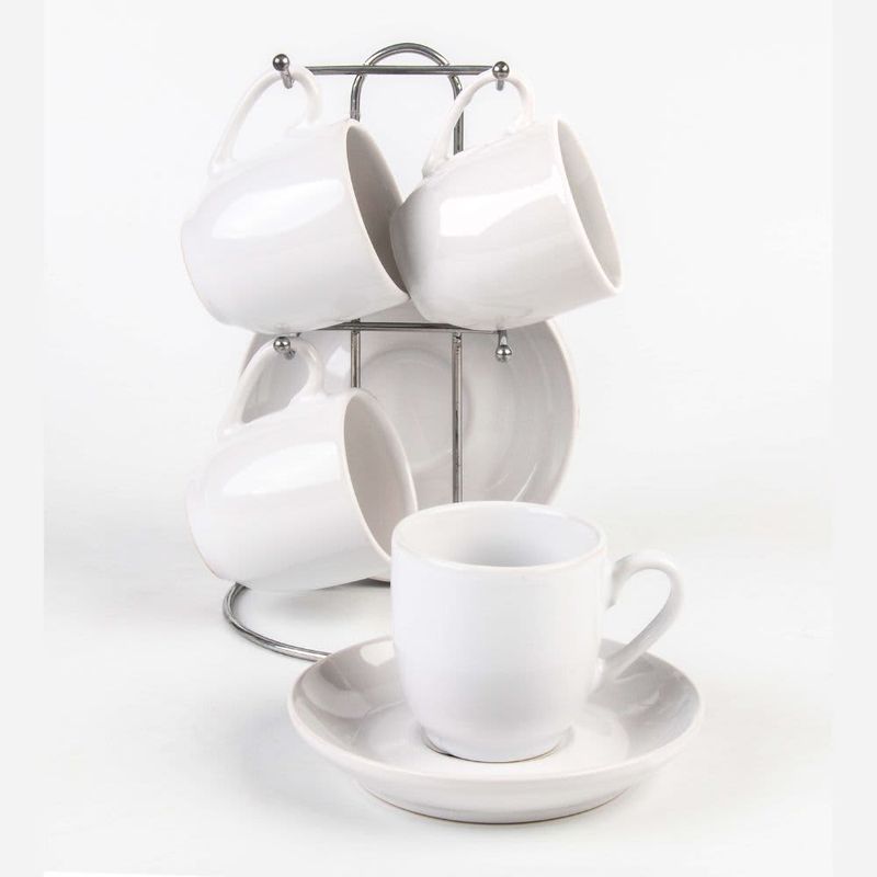 BENE CASA – 9 Piece Espresso Set with Stand – White BENE CASA – 9 Piece Espresso Set with Stand – White
