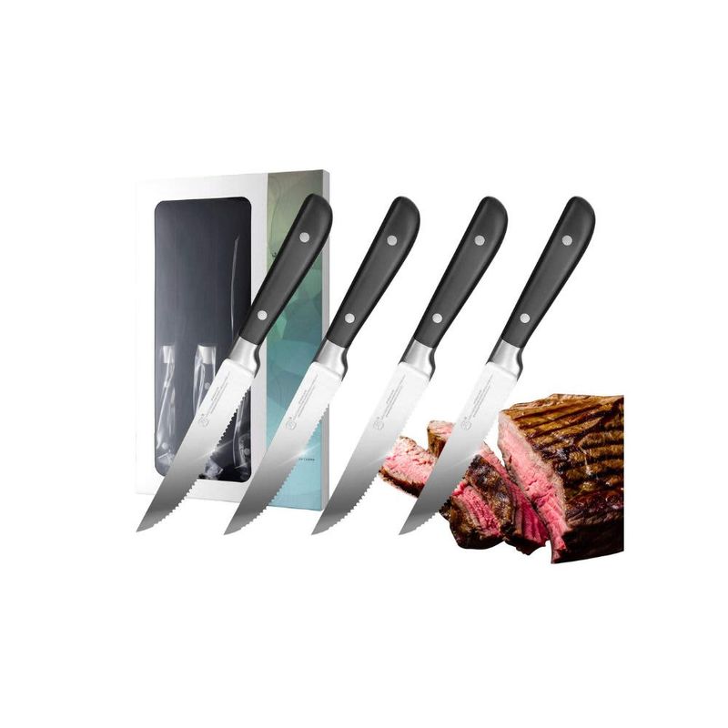 JACO MASTER – 4 Piece Steak Knife Set with Block – Stainless Steel