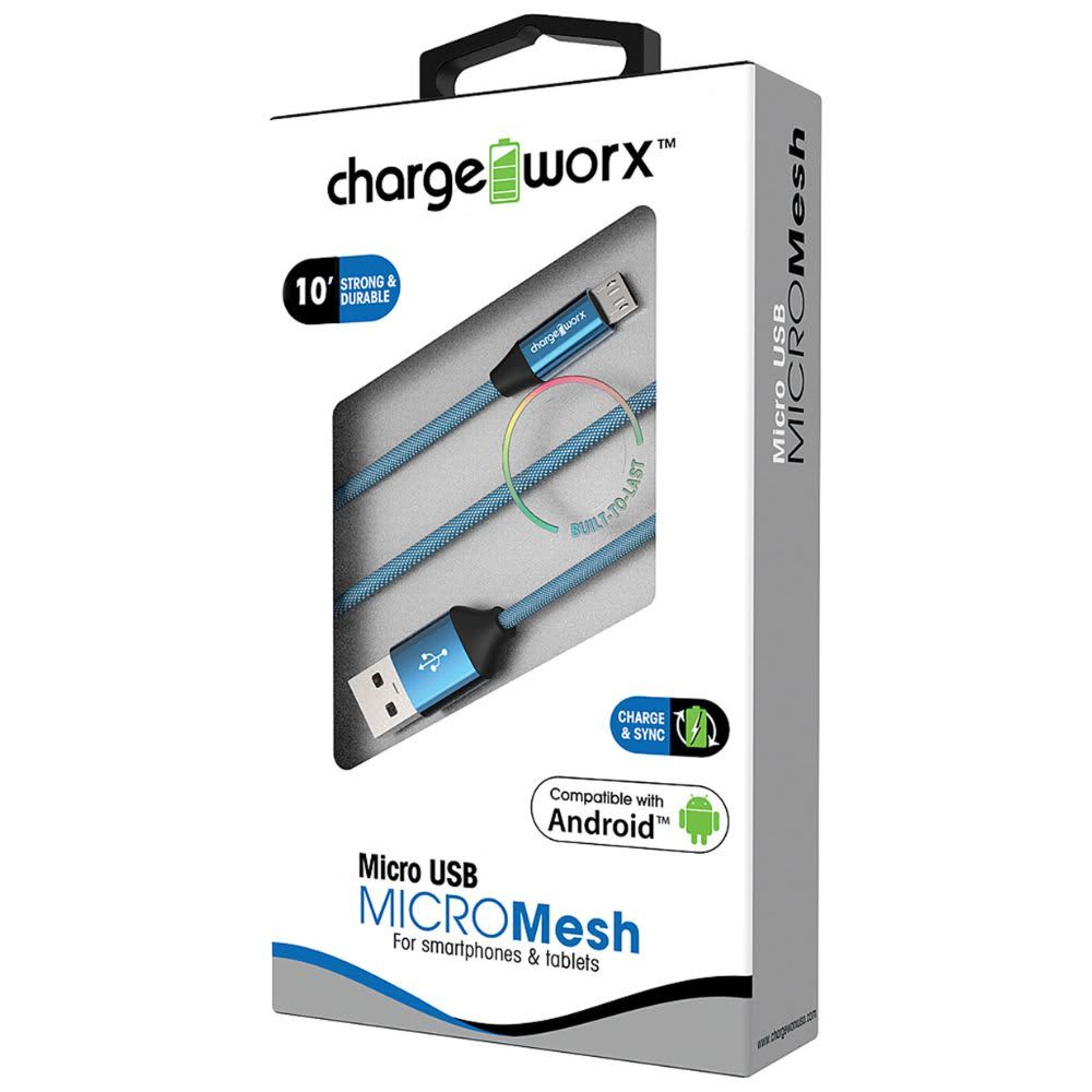 Chargeworx 10ft Micro USB Sync & Charge Cable, Blue CHA-CX4828BL
