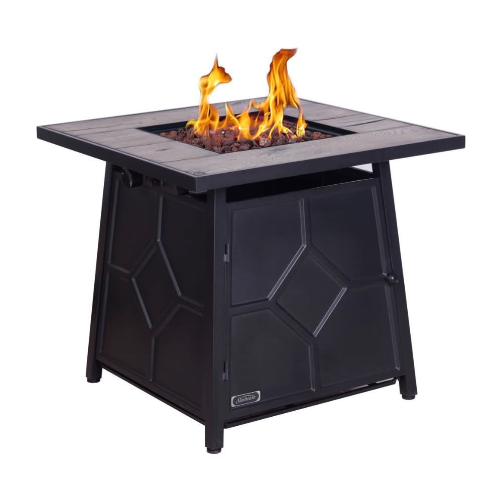 Black 28 in. 40,000 BTU Square Mettle Steel Propane Outdoor Fire Pit Table with Lava Rocks and Cover NB-FP-28-B