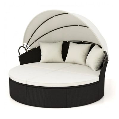 Clamshell Patio Round Daybed Wicker with Retractable Canopy and Pillows HW71564WH