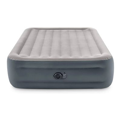 Intex Dura-Beam Plus Essential Rest Air Mattress - Fiber-Tech – Queen Size – Built-in Electric Pump – 18in Bed Height – 600lb Weight Capacity 64125ED