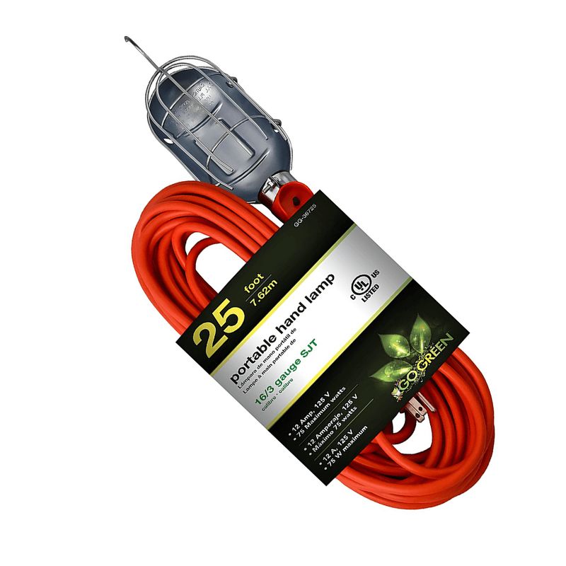 GoGreen Power  25' 16/3 Metal Drop Light w/ Side Socket - Orange GG-36725