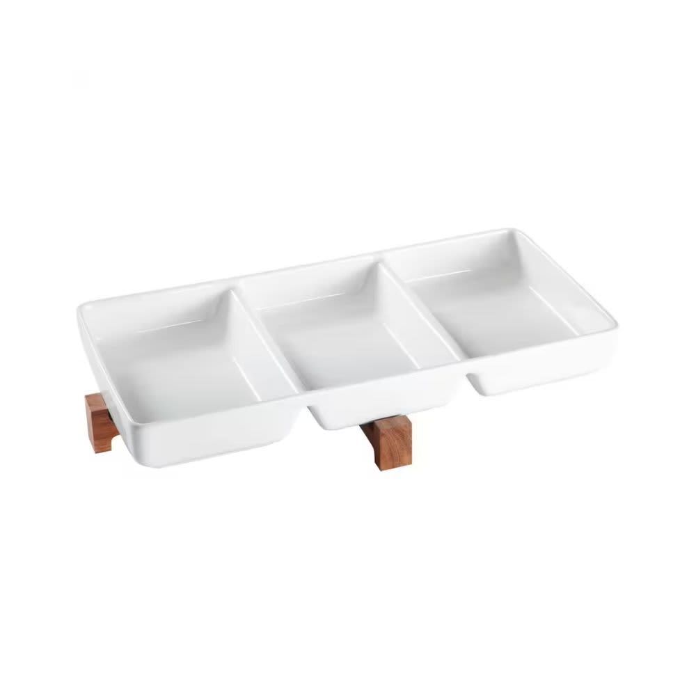 GIBSON ELITE – 3 Section Ceramic Tidbit Dish Set – White GIBSON ELITE – 3 Section Ceramic Tidbit Dish Set – White