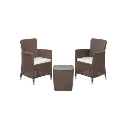 MQ Capri 3-Piece Plastic Patio Conversation Set in Mocha with Light Beige Cushions 484-MOC