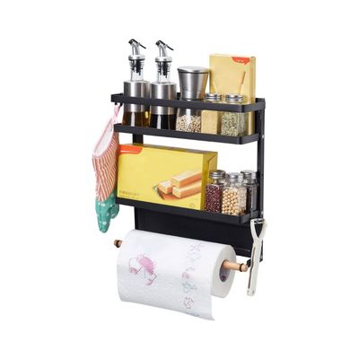 Magnetic Fridge Spice Rack Organizer with Paper Towel Holder and 5 Removable Hooks
