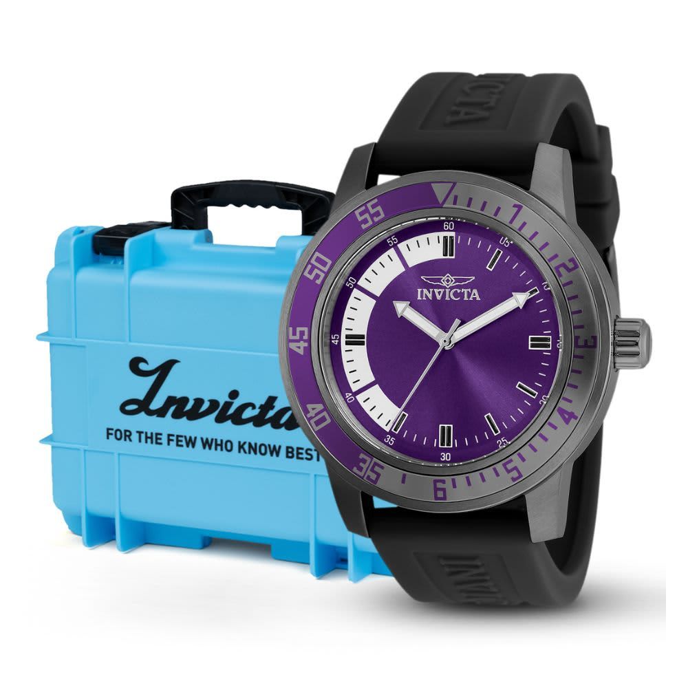 Invicta Specialty Purple, White Men's Watch Bundle - 45mm, Black with Invicta 8-Slot Dive Impact Watch Case, Light Blue (B-35780-DC8-LTBLU)