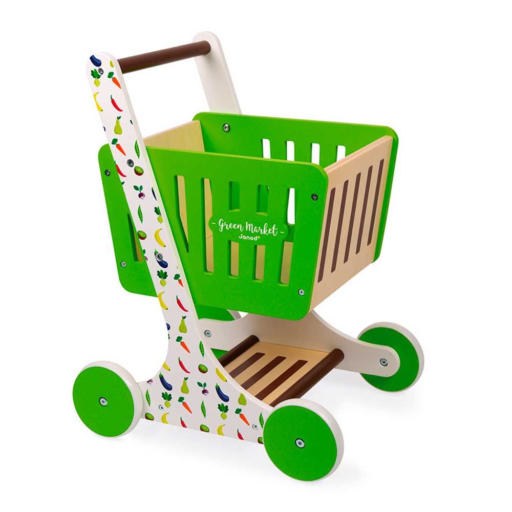 Janod Green Market Wooden Shopping Trolley J06579