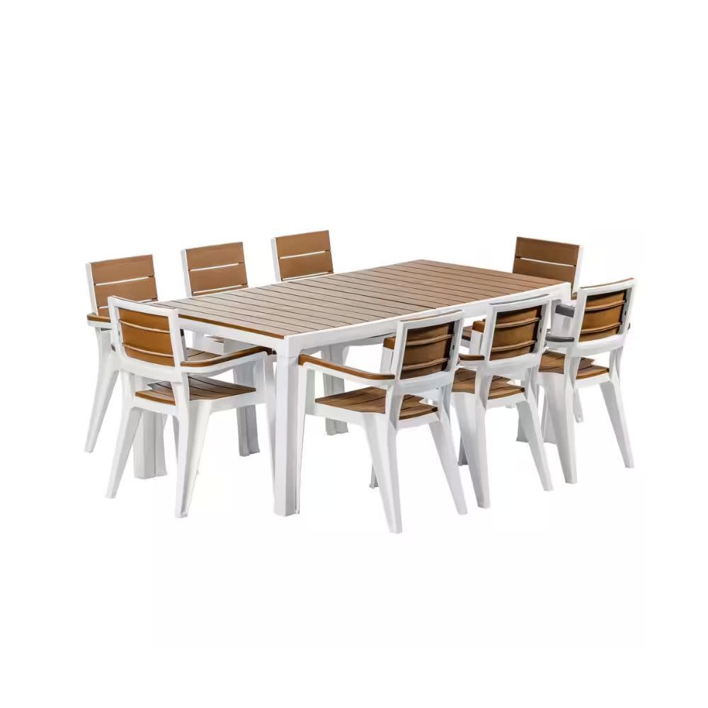 MQ Madeira 9-Piece Black and Teak Brown Indoor and Outdoor 8-Seat Rectangular Table and 8 Arm Chair Set  464-CARAMELO