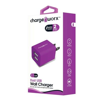 CHARGEWORX - 2.1A Dual USB Wall Charger - Purple