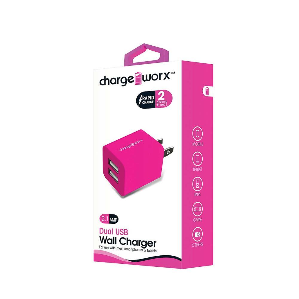 CHARGEWORX - 2.1A Dual USB Wall Charger - Pink