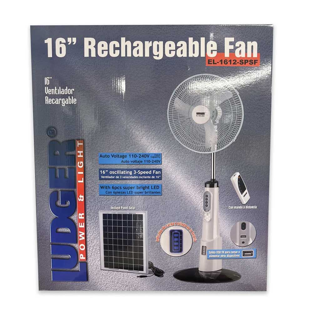 LUDGER 16" RECHARGEABLE STAND FAN WITH REMOTE CONTROL EL-1612-SPSF