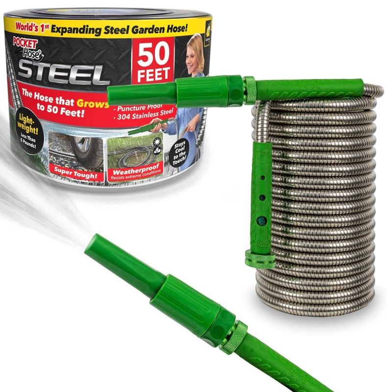 POCKET HOSE – Expandable Steel Garden Hose 50 Ft – Silver