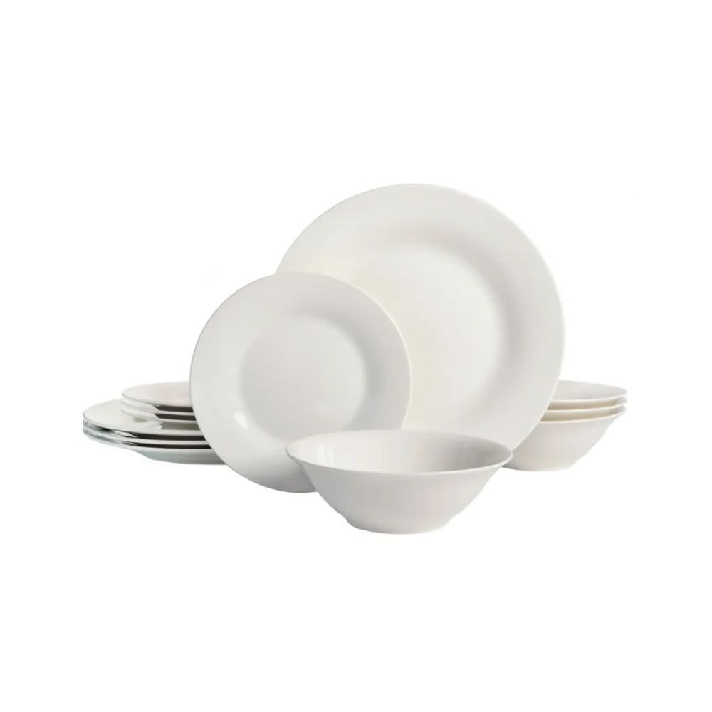 Gibson Home Everyday Round White Stoneware 12-Piece Dinnerware Set 107760.12