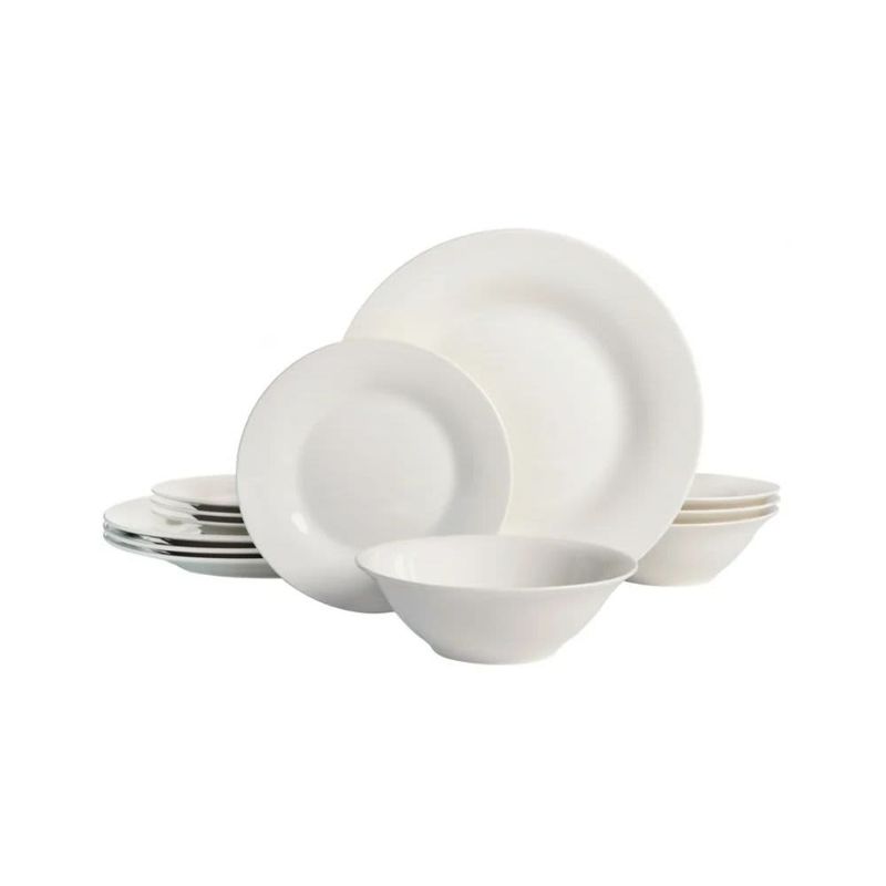 Gibson Home Everyday Round White Stoneware 12-Piece Dinnerware Set 107760.12