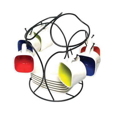 Gibson Crenshaw 6-Cup 3.5 Oz. Espresso Cup And Saucer Set With Accompanying Metal Rack 127293.13