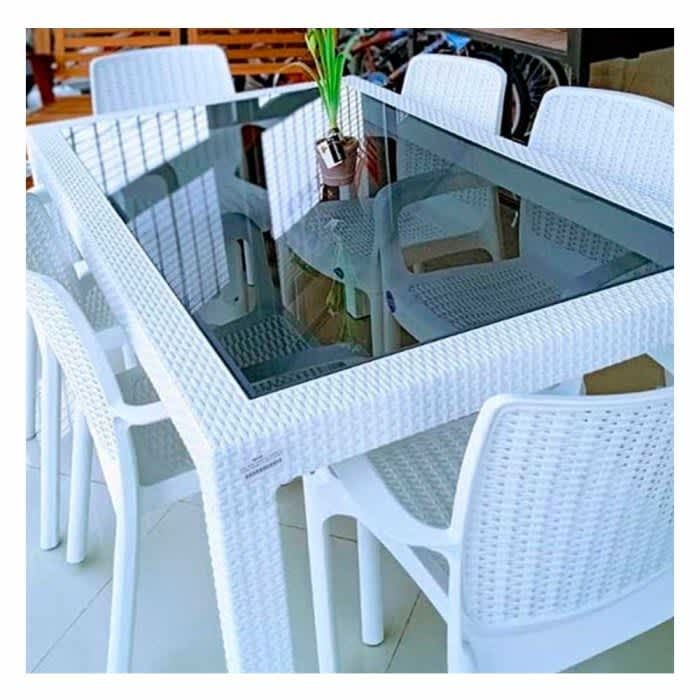 VOSS INDONESIA DINING SET WHITE GLASS 703158227458 VOSS INDONESIA DINING SET WHITE GLASS 703158227458