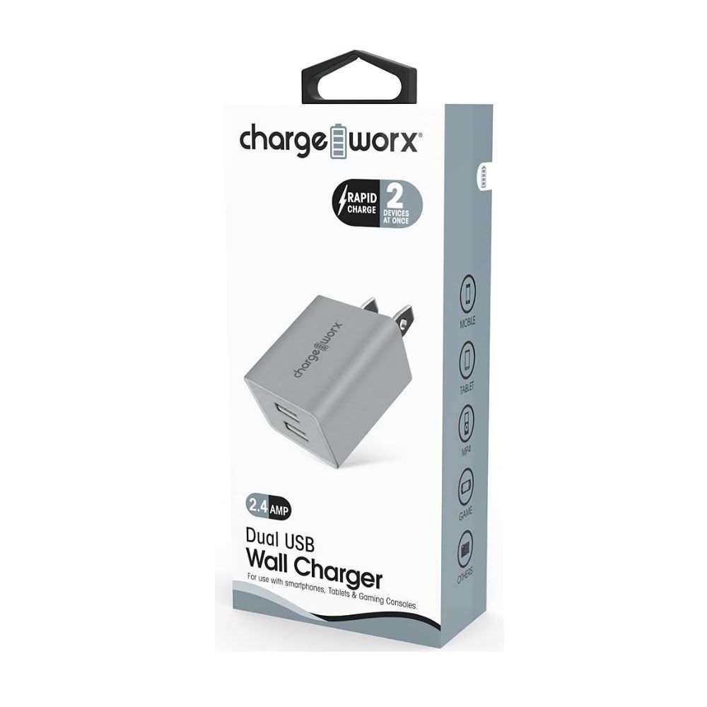 Chargeworx 2.1A Dual USB Wall Charger Silver CHA-CX2603SL