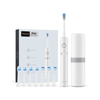 Fairywill P11 Ultrasonic Electric Toothbrush with 8 Brush Heads & Travel Case FW-P11WT-H5-8HDCC
