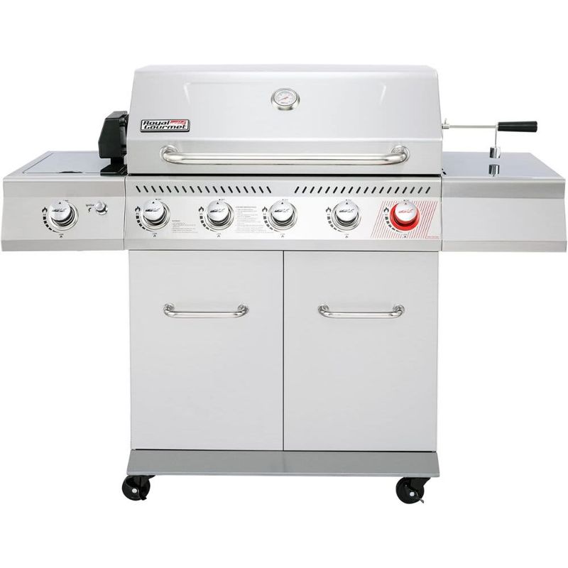 ROYAL GOURMET – 5 Burner Propane Gas Grill with Side Burner – Stainless Steel