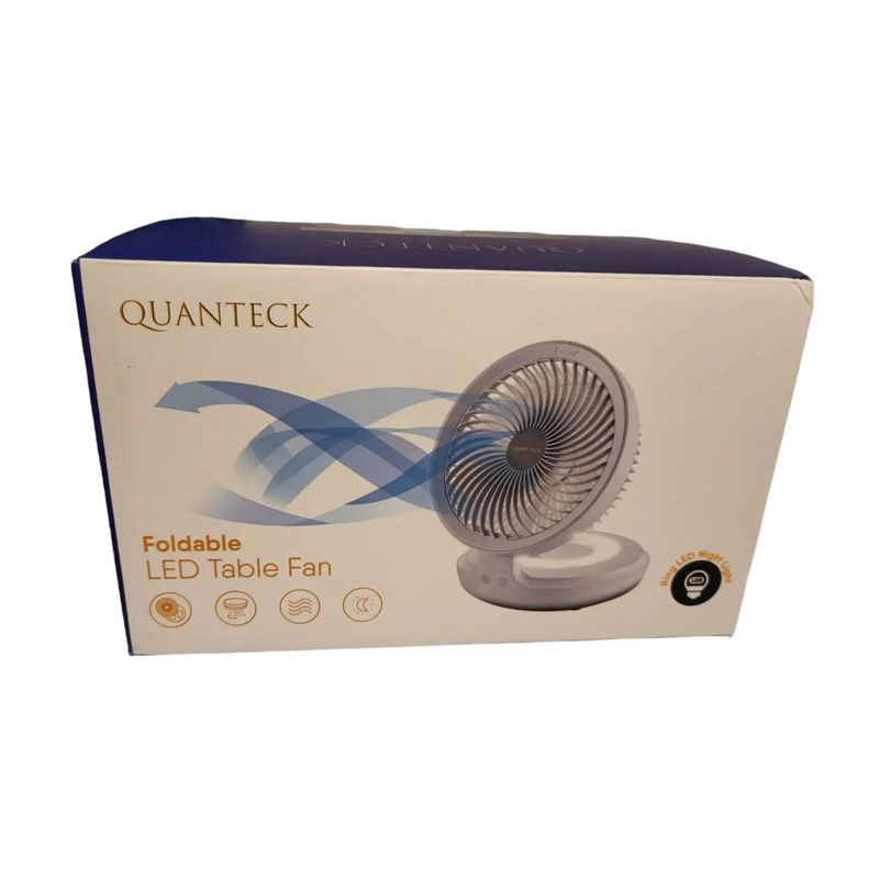 QUANTECK – 8 QUANTECK – 8" Rechargeable Table Fan w/ LED Light & Swing Head Function – White